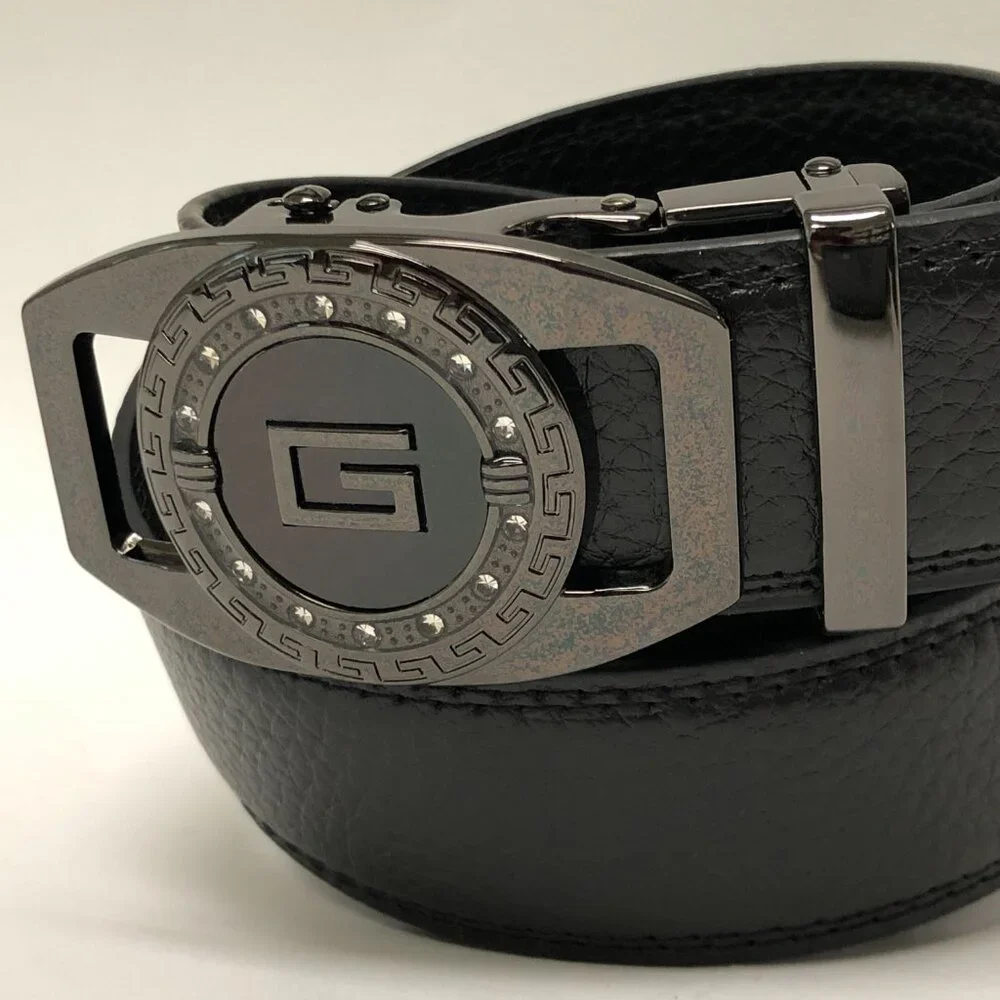 Black Leather Ratchet Belt Automatic Buckle‎ Fits 28in-50in Blue Adjustable 2025